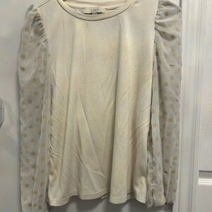 LOFT Cream Blouse with Polka Dot Sleeves